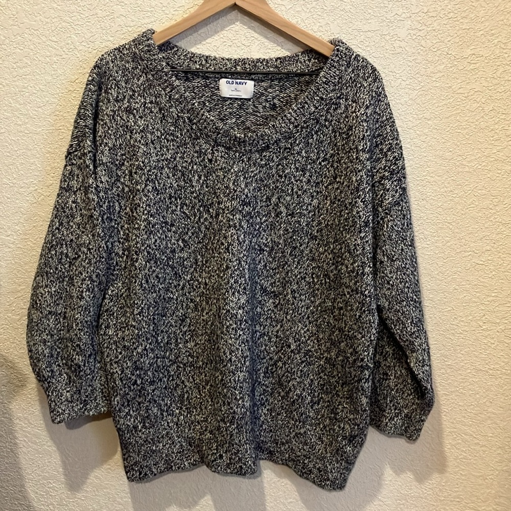 Cozy Old Navy oversized chunk crew neck cotton navy blue marled sweater XL